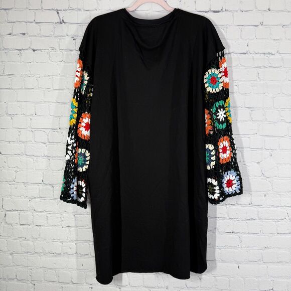 Knox Rose Tunic Dress Women XL Black Crochet Bell Sleeve Granny Hippie Festival - Picture 2 of 11